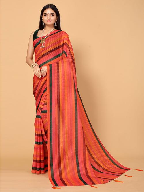 stripes embroidered saree with blouse - 19507442 - Very Small Image - 1