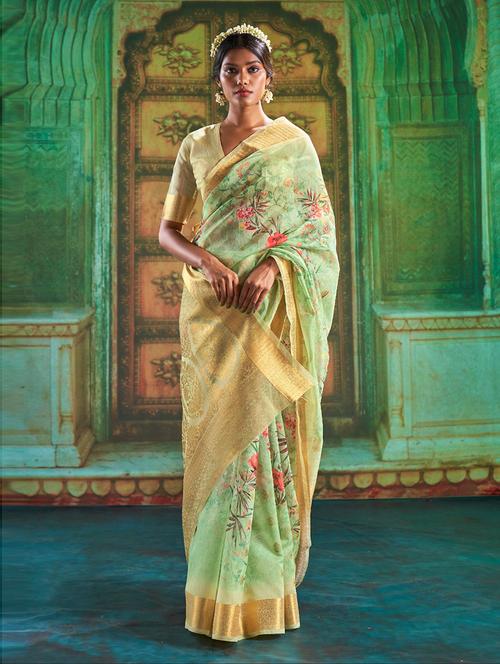 floral print woven saree with blouse - 19507443 - Very Small Image - 1