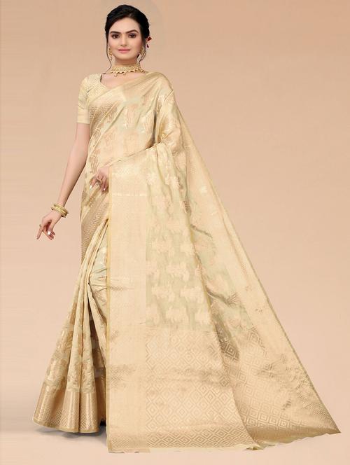 banarasi silk saree with blouse - 19507461 - Very Small Image - 1