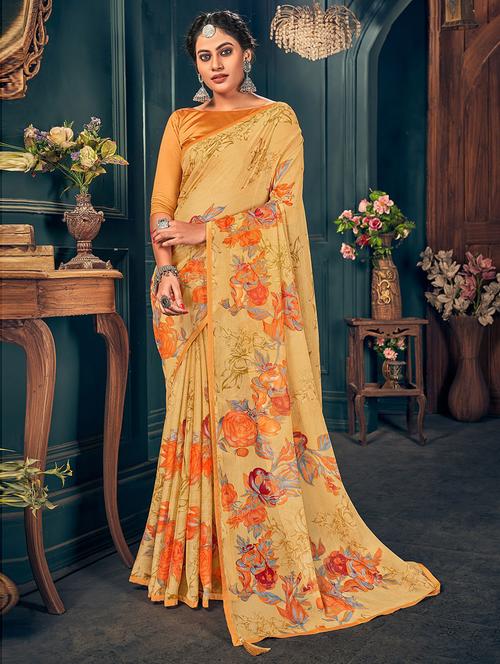 floral printed saree with blouse - 19507467 - Very Small Image - 1