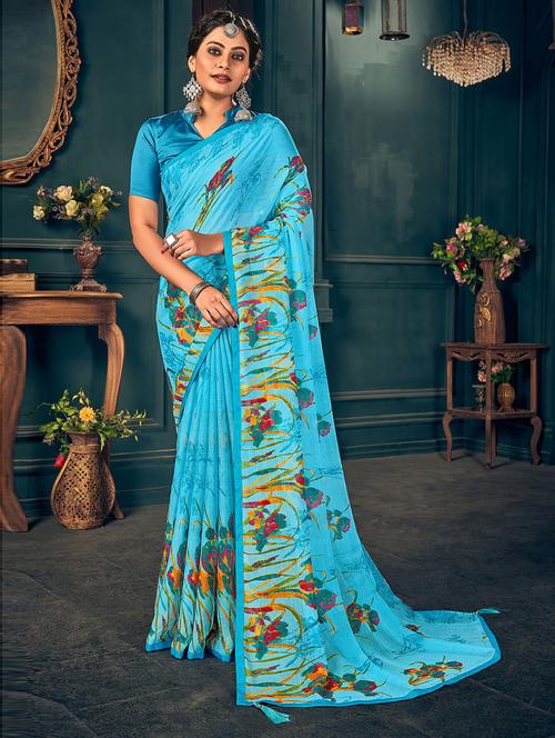 floral printed saree with blouse - 19507468 - Very Small Image - 1