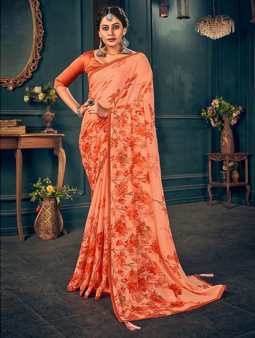 floral printed saree with blouse - 19507469 - Very Small Image - 1