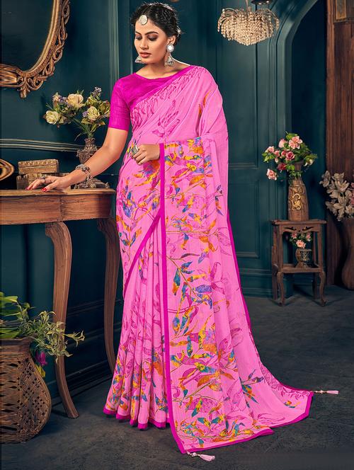 floral printed saree with blouse - 19507472 - Very Small Image - 1