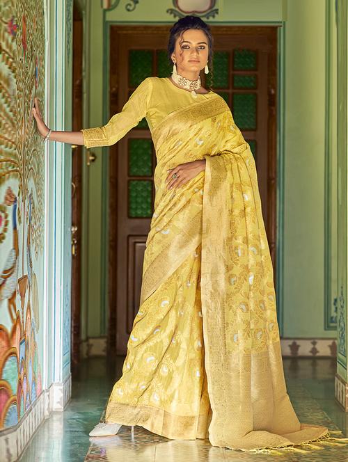 soild banarasi saree with blouse - 19507494 - Very Small Image - 1