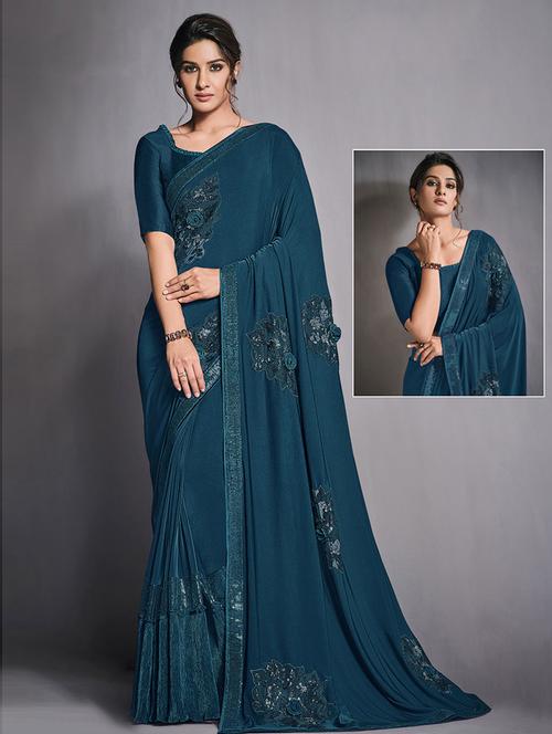 solid embroidered saree with blouse - 19507515 - Very Small Image - 1
