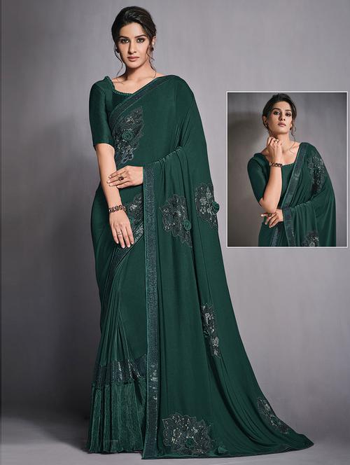 solid embroidered saree with blouse - 19507516 - Very Small Image - 1