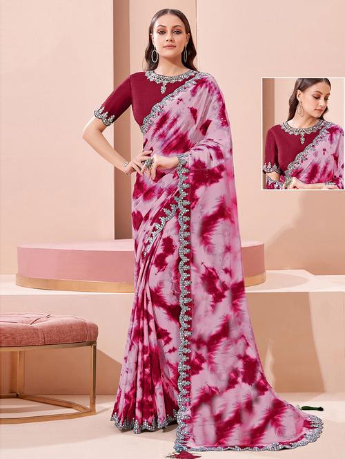 tie and dye printed saree with blouse - 19507527 - Very Small Image - 1