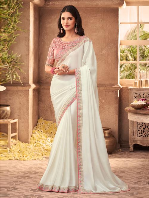 solid embroidered saree with blouse - 19507556 - Very Small Image - 1