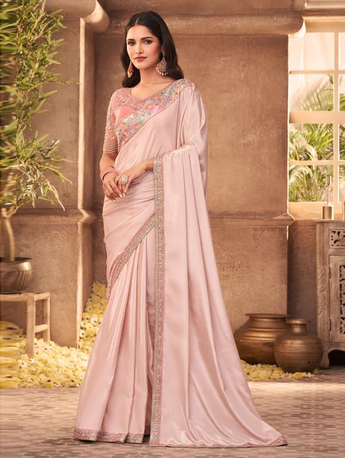 solid embroidered saree with blouse - 19507564 - Very Small Image - 1