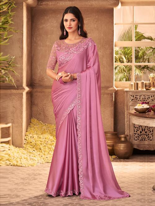 solid embroidered saree with blouse - 19507566 - Very Small Image - 1