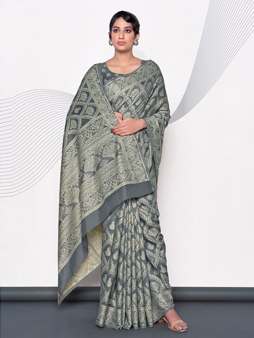 solid woven saree with blouse - 19507571 - Very Small Image - 1