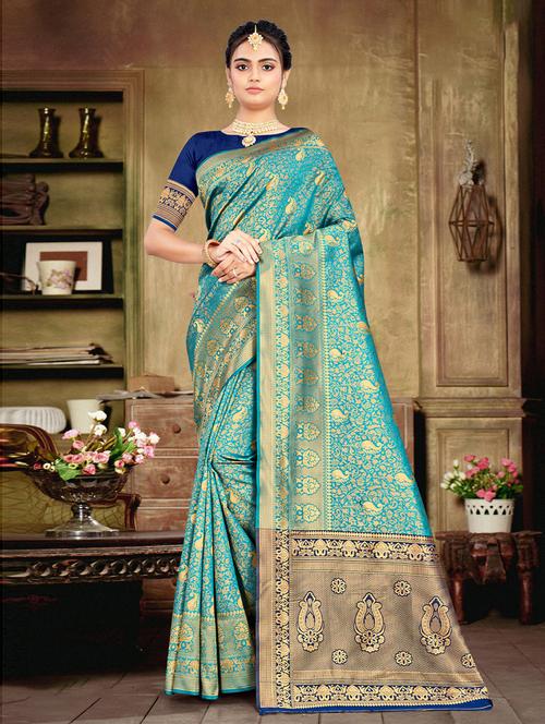 soild banarasi saree - 19507590 - Very Small Image - 1