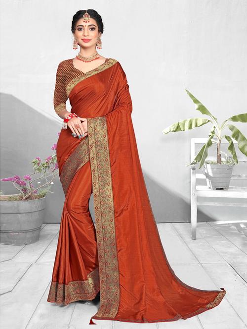 solid bordered saree with blouse - 19507602 - Very Small Image - 1