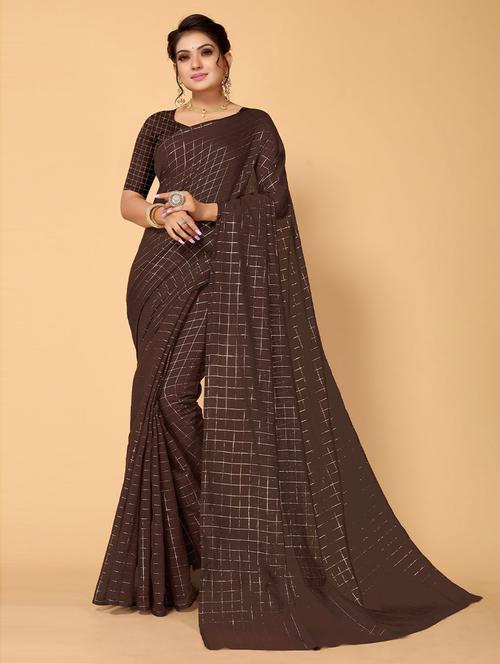 check printed saree with blouse - 19507608 - Very Small Image - 1