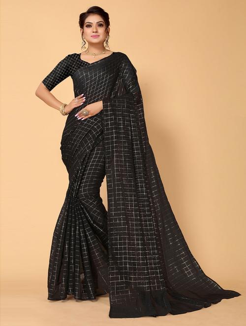 check printed saree - 19507609 - Very Small Image - 1