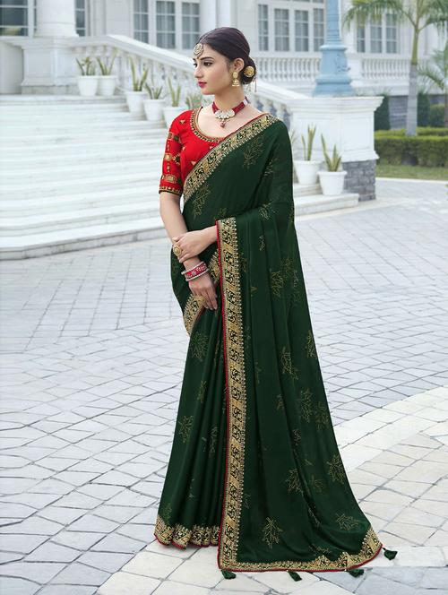 gold printed bordered saree with blouse - 19507653 - Very Small Image - 1