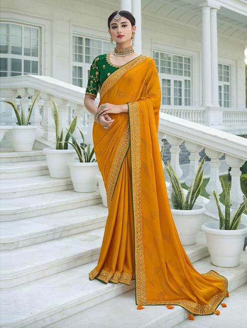 printed bordered saree with blouse - 19507654 - Very Small Image - 1