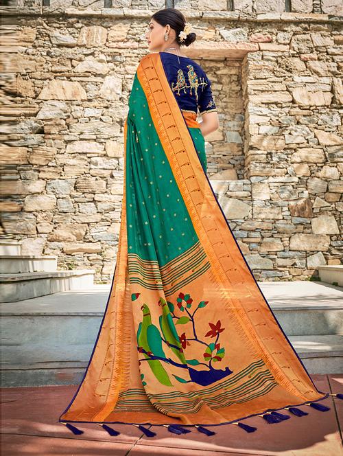 solid paithani saree with blouse - 19507668 - Very Small Image - 1