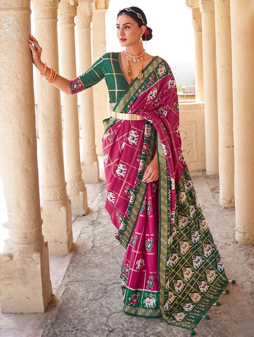 printed patola saree with blouse - 19507693 - Very Small Image - 1