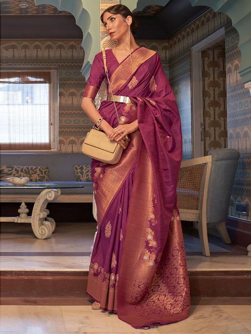 solid banarasi saree with blouse - 19507698 - Very Small Image - 1