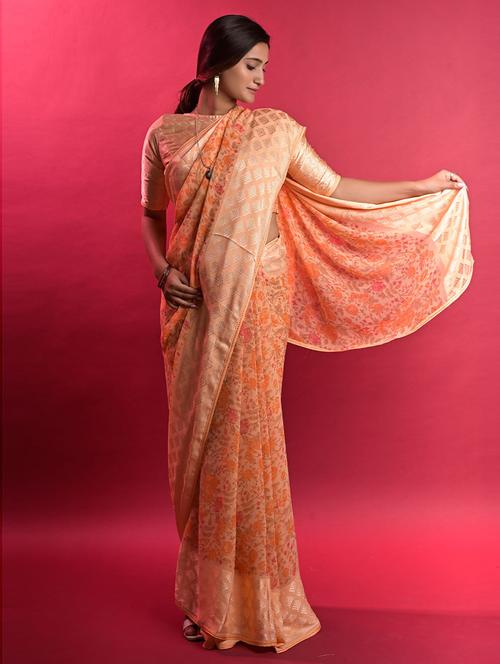 floral printed saree with blouse - 19507718 - Very Small Image - 1