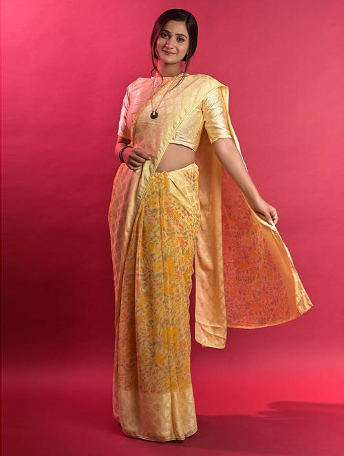 floral printed saree with blouse - 19507720 - Very Small Image - 1