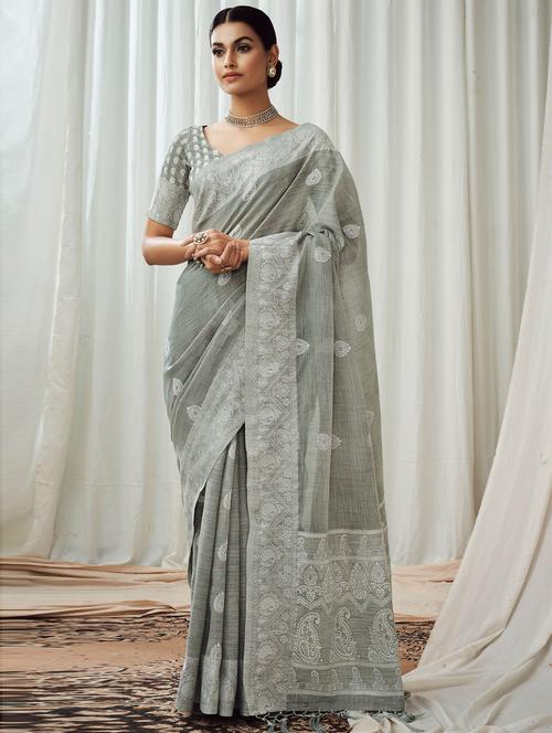 grey woven saree with blouse - 19507724 - Very Small Image - 1