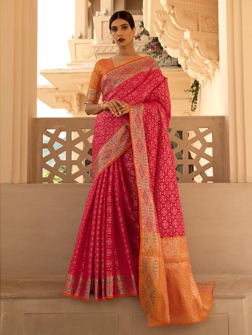 self design patola saree with blouse - 19507742 - Very Small Image - 1