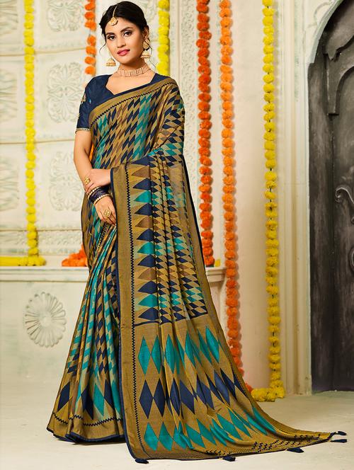 geometric print saree with blouse - 19507748 - Very Small Image - 1