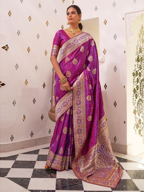 paisley print banarasi saree with blouse - 19507788 - Very Small Image - 1