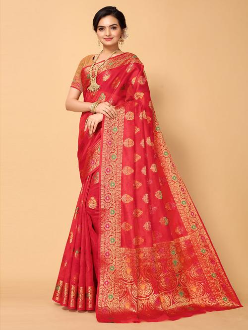 self-design banarasi saree with blouse - 19507793 - Very Small Image - 1