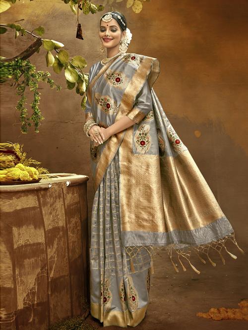 banarasi silk saree with blouse - 19507803 - Very Small Image - 1