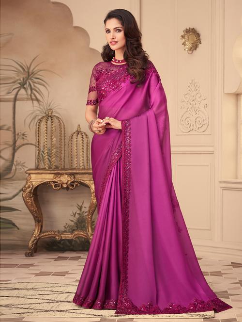 plain silk saree with blouse - 19507829 - Very Small Image - 1