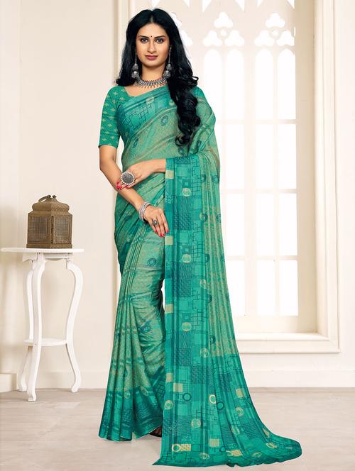 self designed printed saree with blouse - 19507857 - Very Small Image - 1