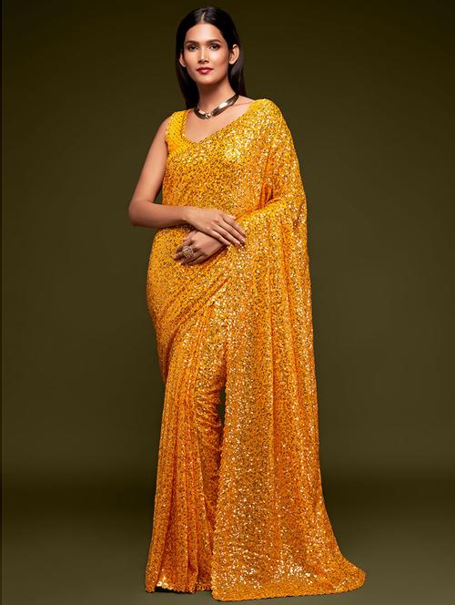 yellow embroidered saree with blouse - 19507872 - Very Small Image - 1