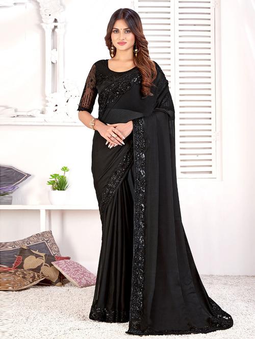 black jacquard solid woven saree - 19507914 - Very Small Image - 1