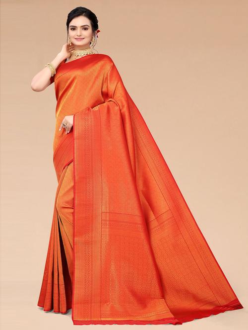 orange silk blend woven saree - 19507948 - Very Small Image - 1
