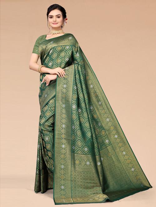 green silk blend woven printed saree with blouse - 19507954 - Very Small Image - 1