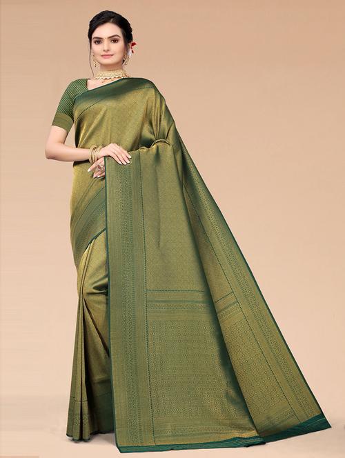 green self design woven saree with blouse - 19507959 - Very Small Image - 1