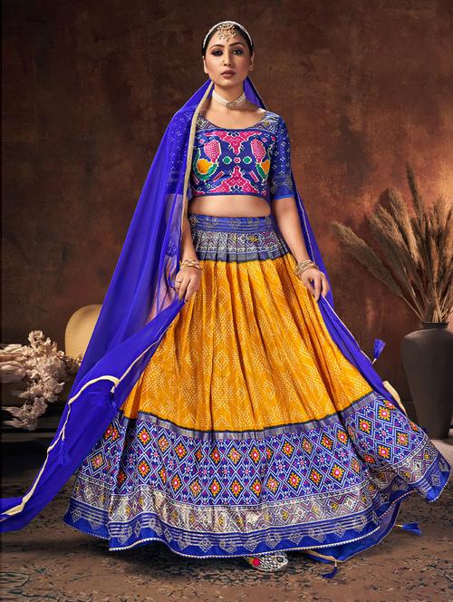 yellow bandhani print flared unstitched lehenga - 19508001 - Very Small Image - 1
