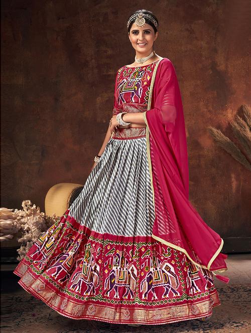 red leheriya print flared unstitched lehenga - 19508002 - Very Small Image - 1