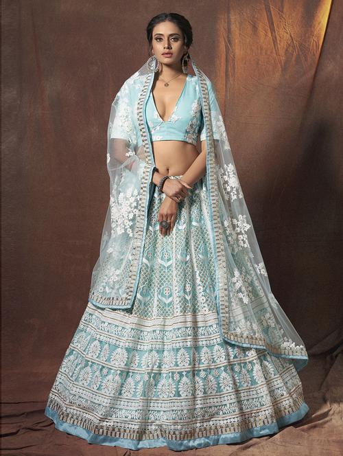 blue embroidered flared unstitched lehenga - 19508041 - Very Small Image - 1