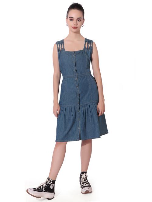blue cotton blend aline dress - 19509470 - Very Small Image - 1