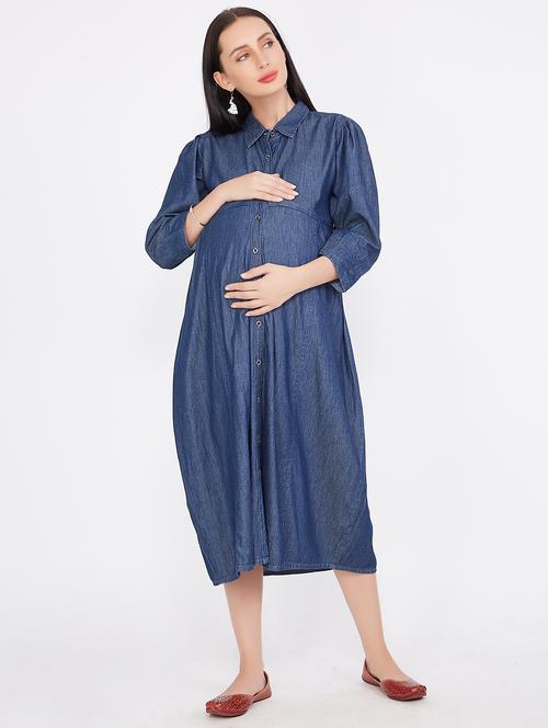 blue denim fit & flare dress - 19509471 - Very Small Image - 1
