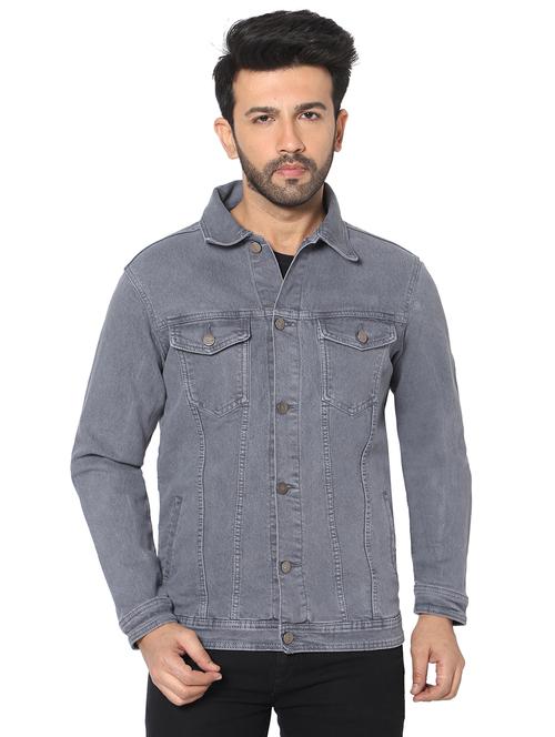 grey solid denim jacket - 19509704 - Very Small Image - 1