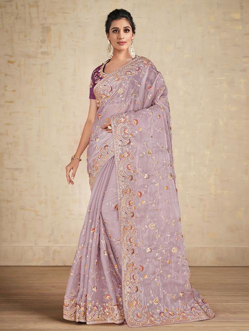 self design embroidered saree with blouse - 19510099 - Very Small Image - 1