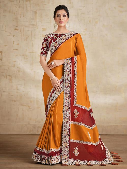 orange bordered saree with blouse - 19510102 - Very Small Image - 1