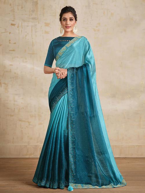 blue bordered saree with blouse - 19510105 - Very Small Image - 1