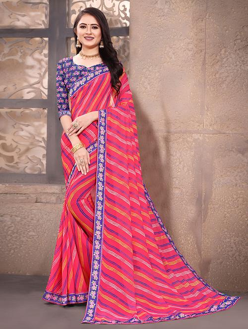pink cotton woven printed saree with blouse - 19510116 - Very Small Image - 1