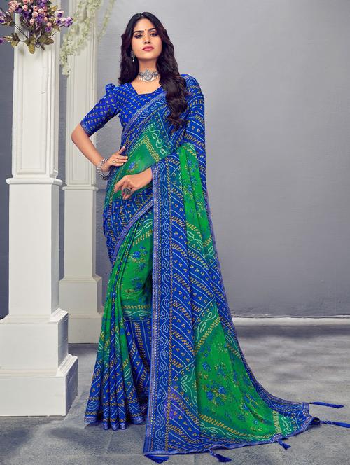 multi colored printed saree with blouse - 19510122 - Very Small Image - 1